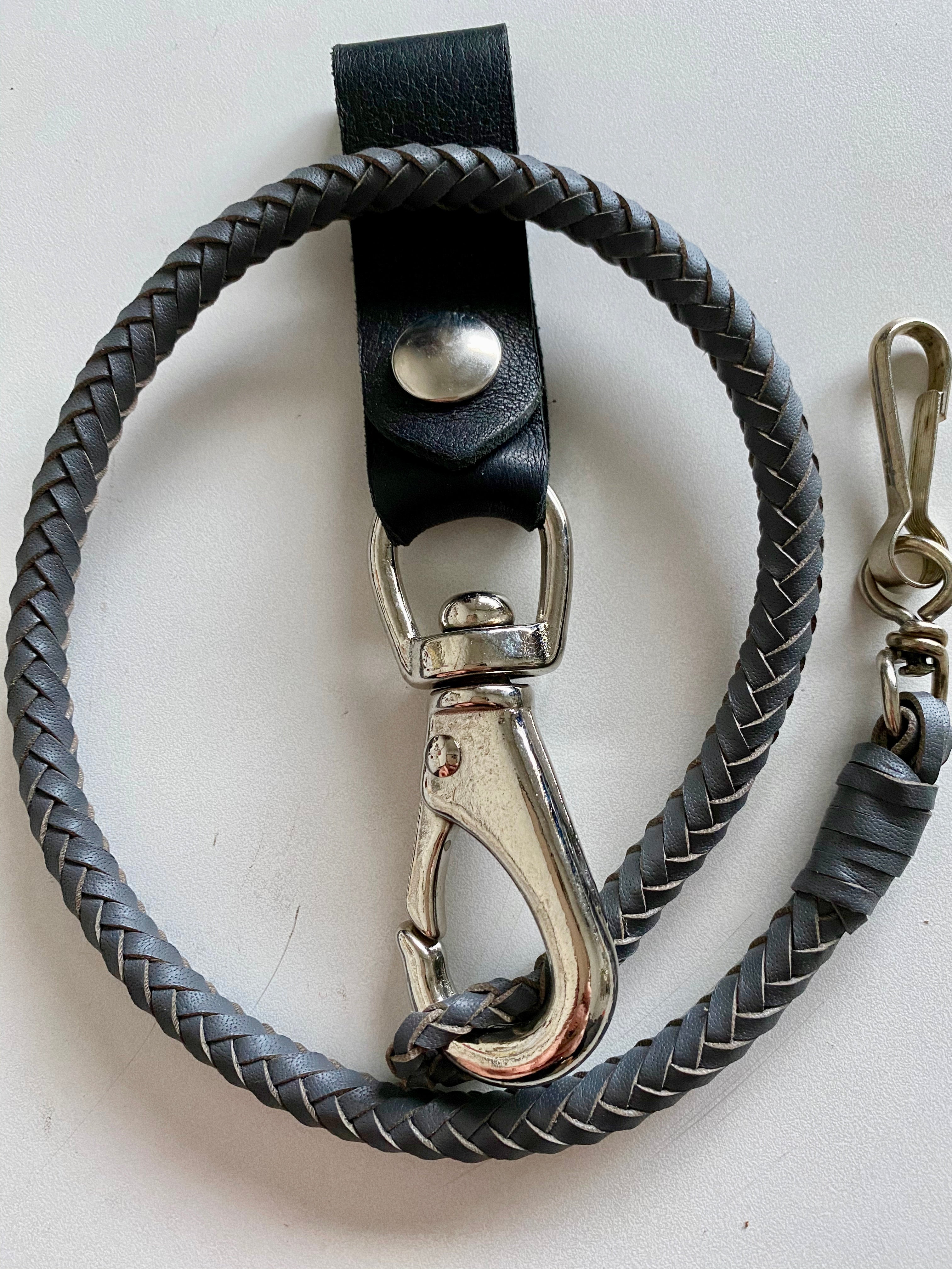thumbnail image 2 of 25-Inch Twisted Biker Keychain - Braided Leather & Chain Jean Wallet Strap (Black/Brown/Red/Yellow) 2 of 5